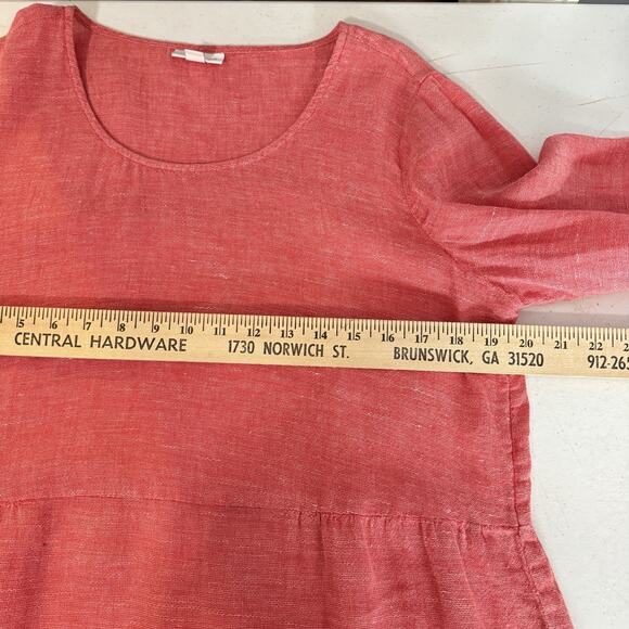 J. Jill Love Linen Peplum Blouse Top Sz M Pink Relaxed Lagenlook Beachy Casual - Picture 7 of 9